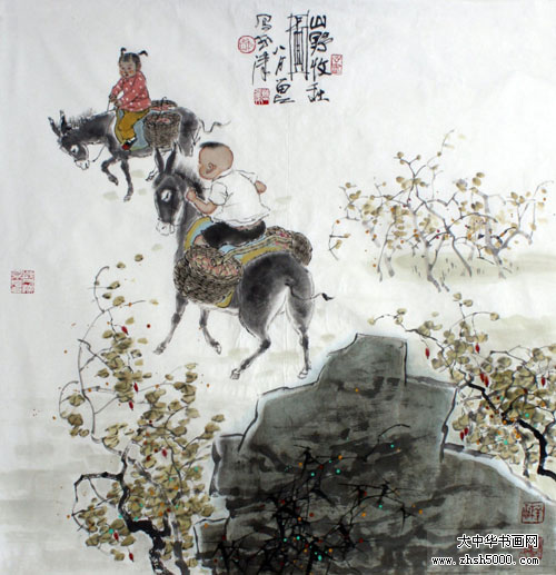 曹留夫国画山野牧秋图